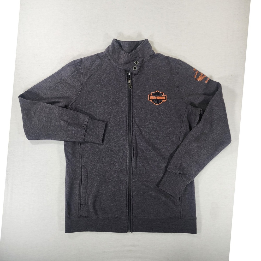 Harley-Davidson Full Zip Sweatshirt Jacket Women L Gray Embroidered Okoboji Iowa
